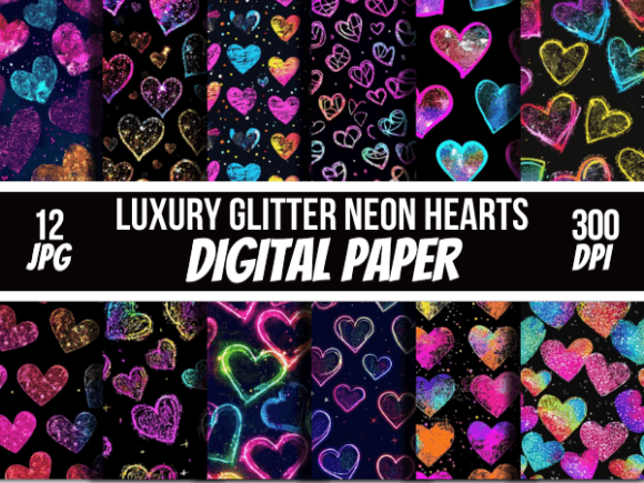 Download Disco Luxury Glitter Neon Hearts Pattern - Premium Resources