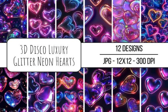 Download 3D Disco Luxury Glitter Neon Hearts - Luxury glitter Collection