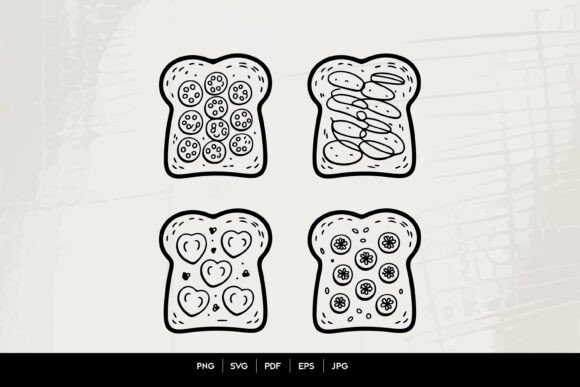 Download Cute Toast Toppings Line Art Set - Premium Bundle