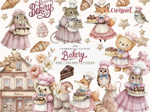 Download Watercolor Sweets Cute Bakery Animals - Premium Resources