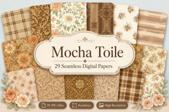 Download Mocha Toile Digital Pattern Pack - Digital pattern pack Collection